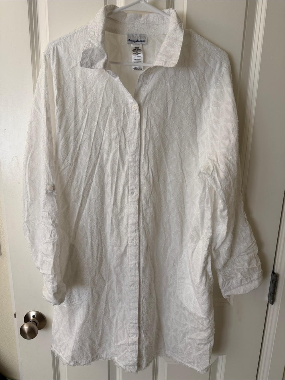 Tommy Bahama White Textured Long Sleeve Button-Down Shirt